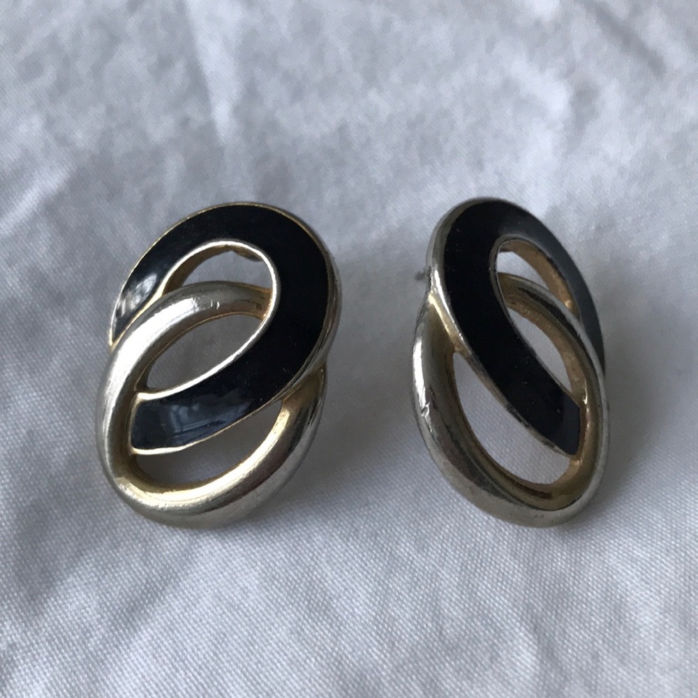 Vintage chain earring black gold hoop Gucci chanel